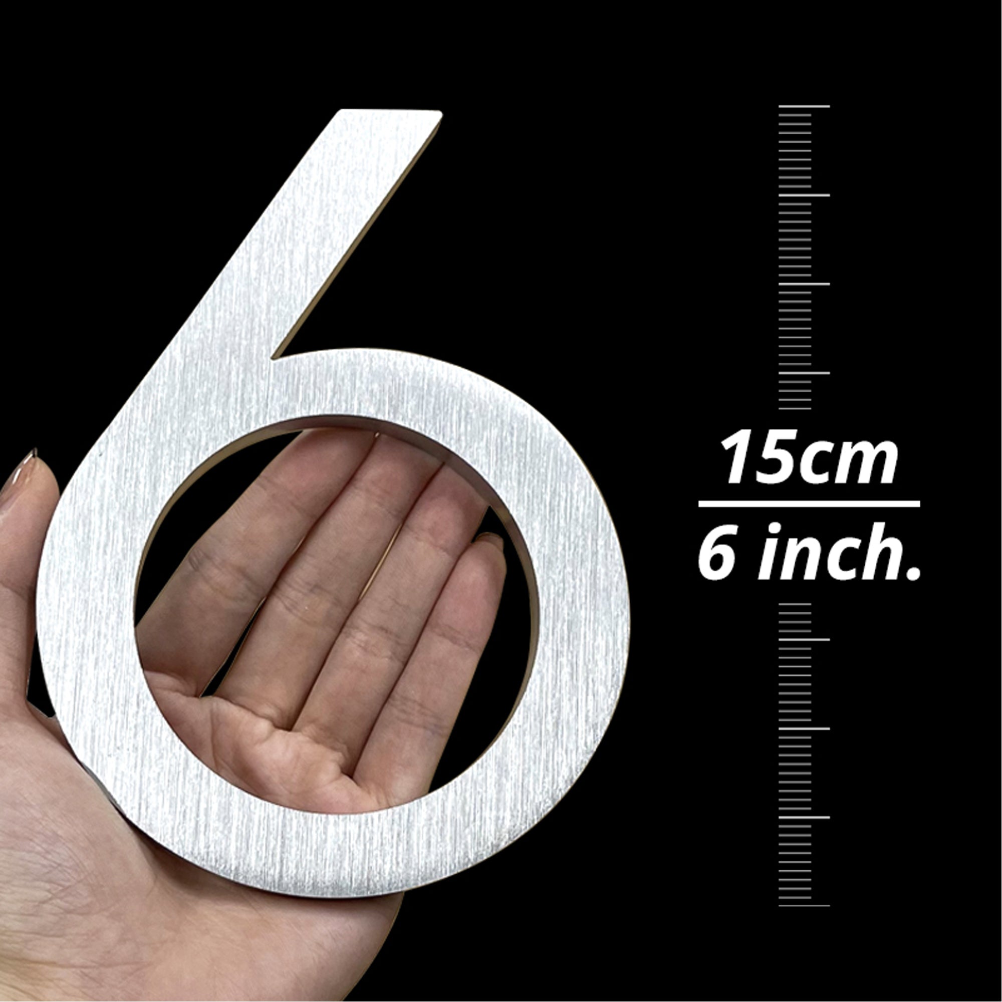 6 inch (15cm) House Number, Silver Aluminium Alloy