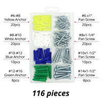 Plastic Drywall Wall Anchors Screw Assortment Kit 116PCS