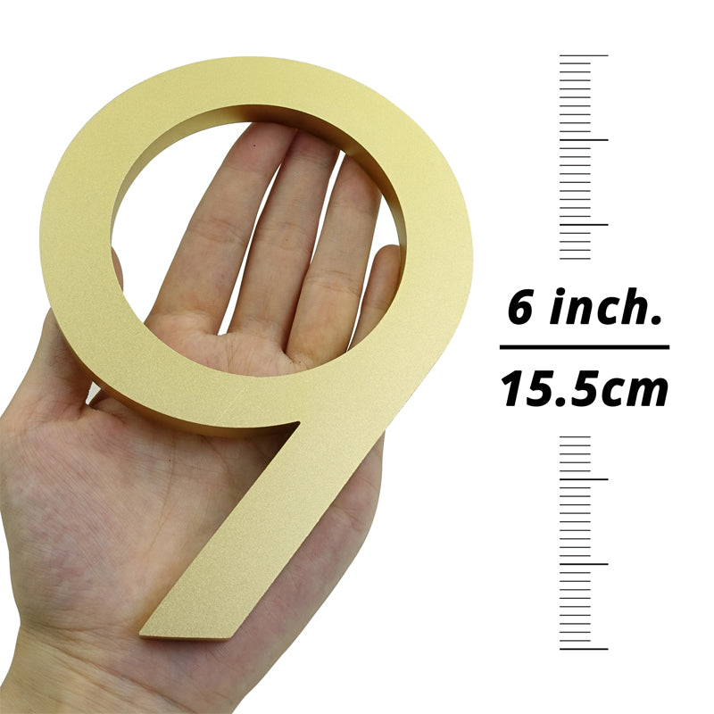 6 Inch (15 cm) House Number, Golden Aluminium Alloy