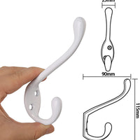 HASWARE 6 PCS Double Prong Robe Hook, Dual Coat Hooks with 12 Pieces Screws Antique Wall Mounted Hooks Robe Vintage Hooks Hangers Large Heavy Duty for Hat Clothes Hanger Towel Keys