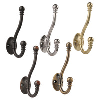 HASWARE 6 PCS Double Prong Robe Hook, Large Dual Coat Hooks with 12 Pieces Screws Wall Mounted Hooks Robe Antique Hooks Hangers Heavy Duty for Home Coats Hat Clothes Hanger Towel Keys