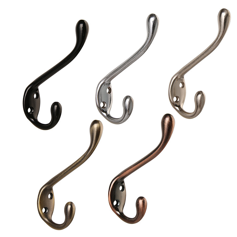HASWARE 6 PCS Double Prong Robe Hook, Dual Coat Hooks with 12 Pieces Screws  Antique Wall Mounted Hooks Robe Vintage Hooks Hangers Large Heavy Duty for