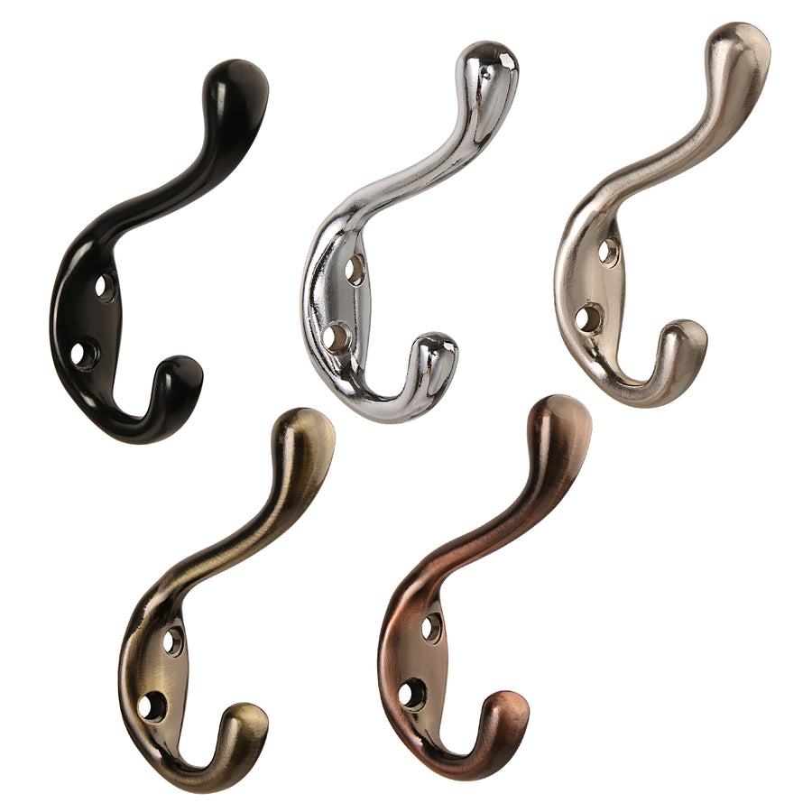 HASWARE 6 PCS Double Prong Robe Hook, Dual Coat Hooks Antique Wall Mounted  Hooks Robe Vintage Hooks Hangers Heavy Duty with 12 Pieces Screws for Coats